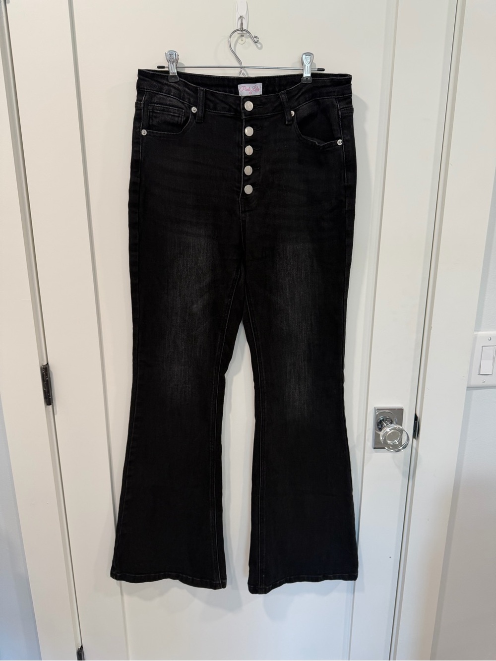Pink Lily Black High-Rise Button-Fly Flare Jeans